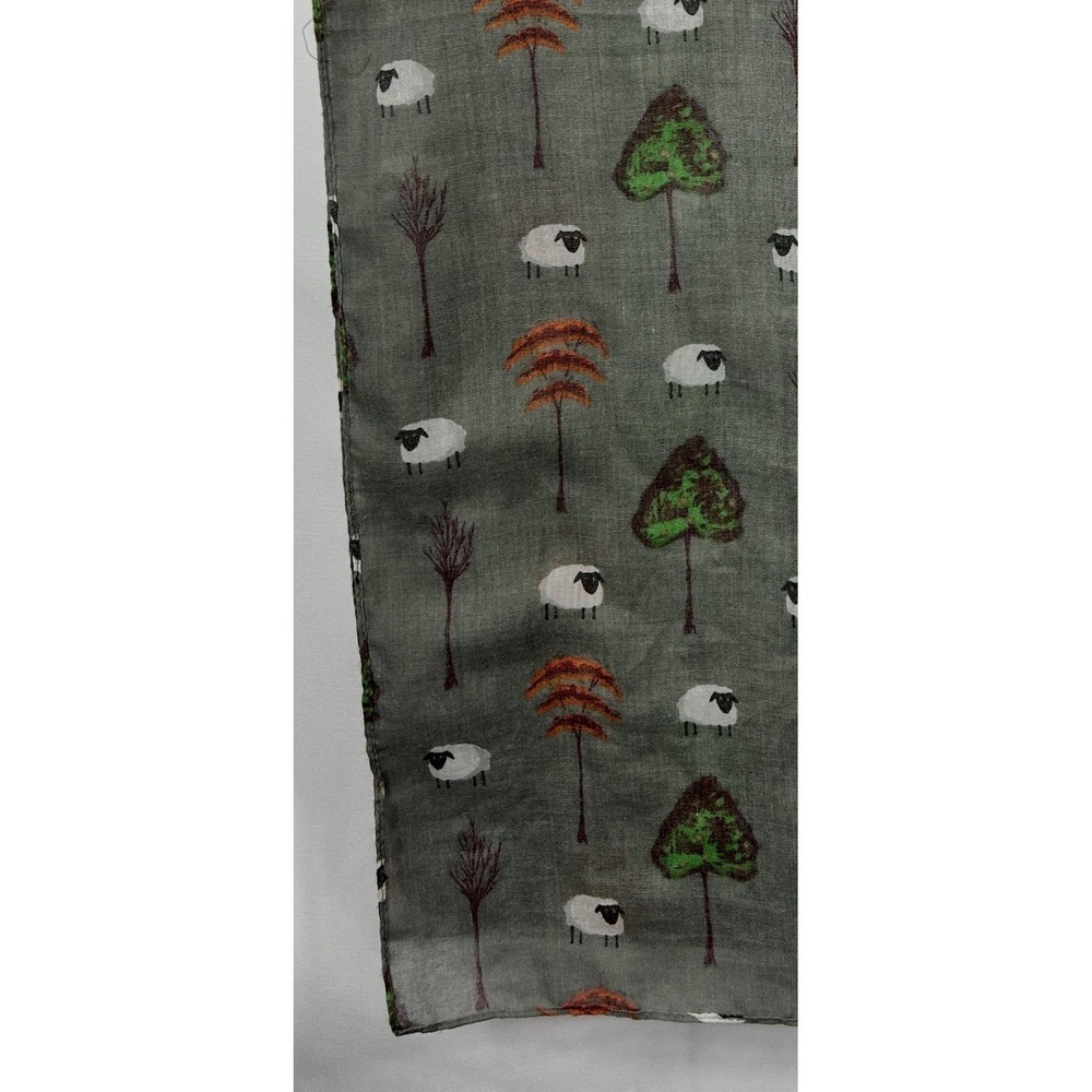 Whimsical Sheep & Trees Lightweight Scarf Wrap - Grey Scandi Gauze Shawl 71x36 - Picture 4 of 4